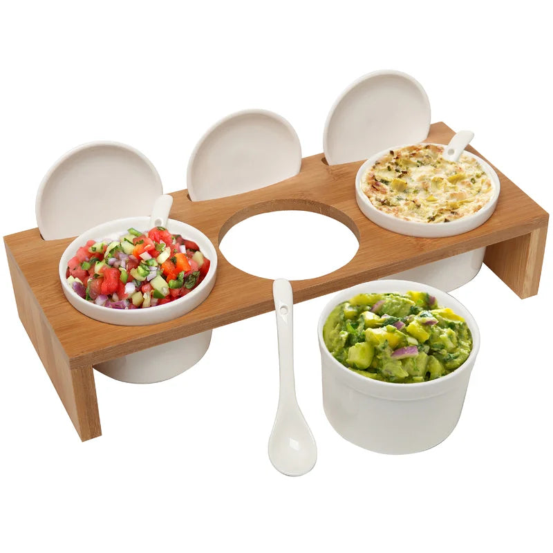 3-Piece Bamboo Tray Condiment Server Set