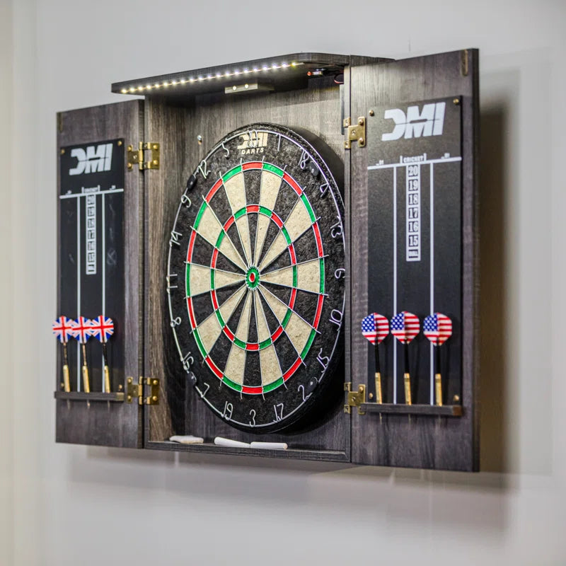 Sports Paris LED Lighted Bristle Dartboard and Cabinet Set with Darts