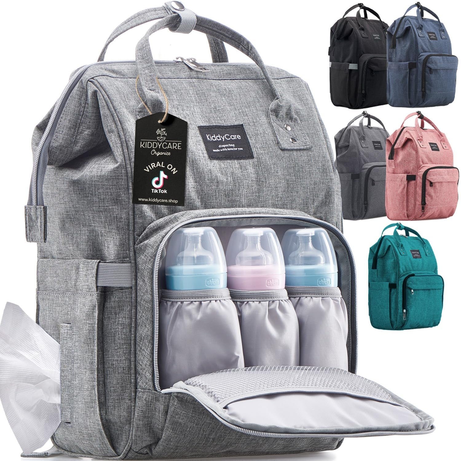 Diaper Bag Backpack | Baby Diaper Bags with Changing Station for Mom | Multifunction Travel Back Pack Maternity Baby Bags Waterproof Tote Bag Spacious, Unisex Stylish | Gray