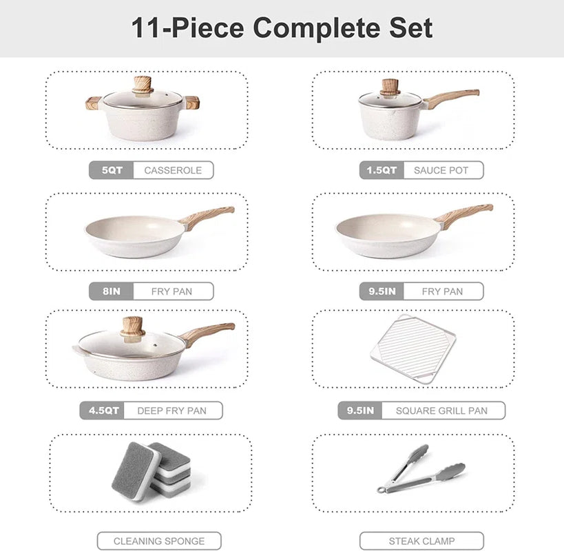 11 Piece Aluminum Nonstick Cookware Set Pots and Pans Set Non Stick