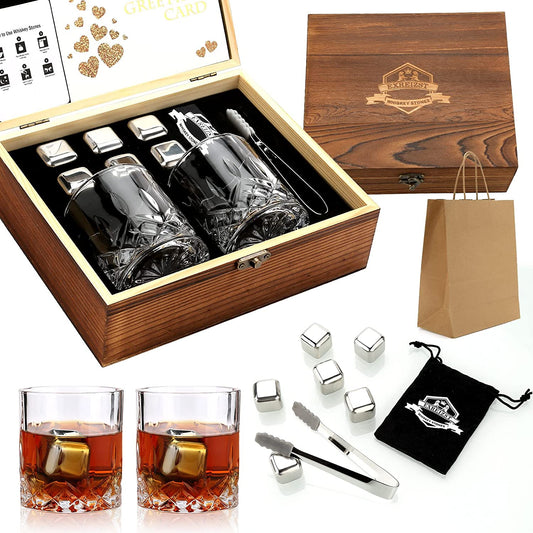 Whiskey Stones Glass Gifts Set, Boss Day Gifts for Men Him, Stainless Steel Scotch Bourbon Whiskey Glasses Gift Box Set - Best Drinking Gifts for Men Dad Husband Birthday for Boss