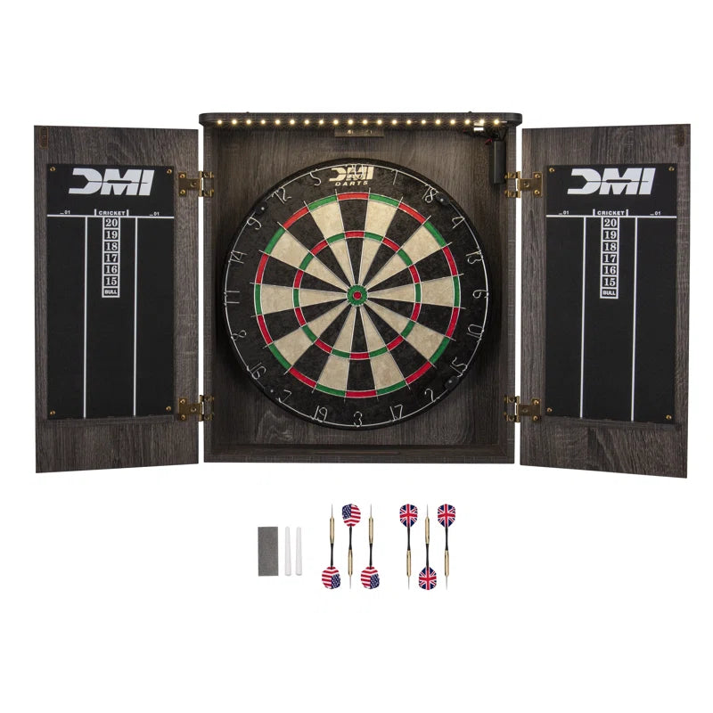 Sports Paris LED Lighted Bristle Dartboard and Cabinet Set with Darts