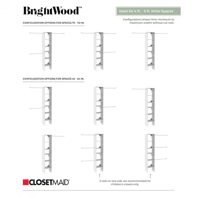 Brightwood 4-Ft to 9-Ft W X 6.85-Ft H White Solid Shelving Wood Closet System