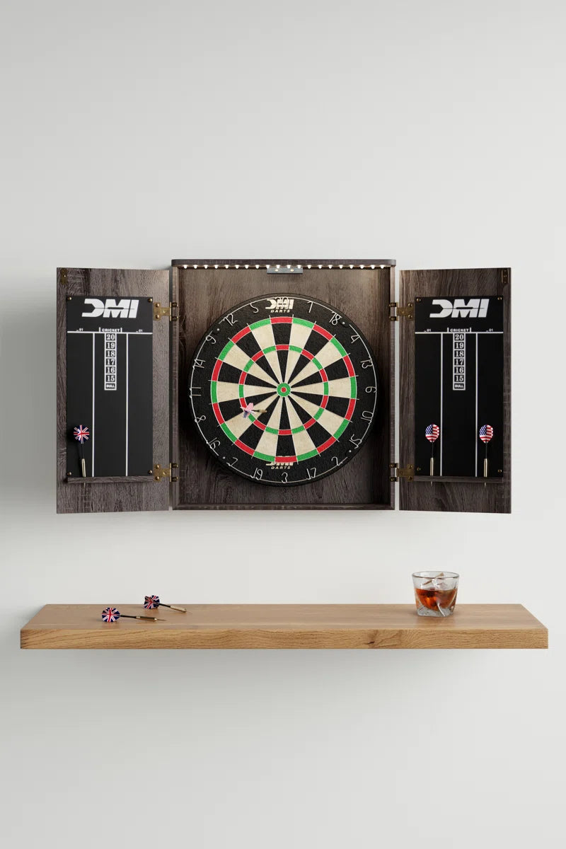 Sports Paris LED Lighted Bristle Dartboard and Cabinet Set with Darts