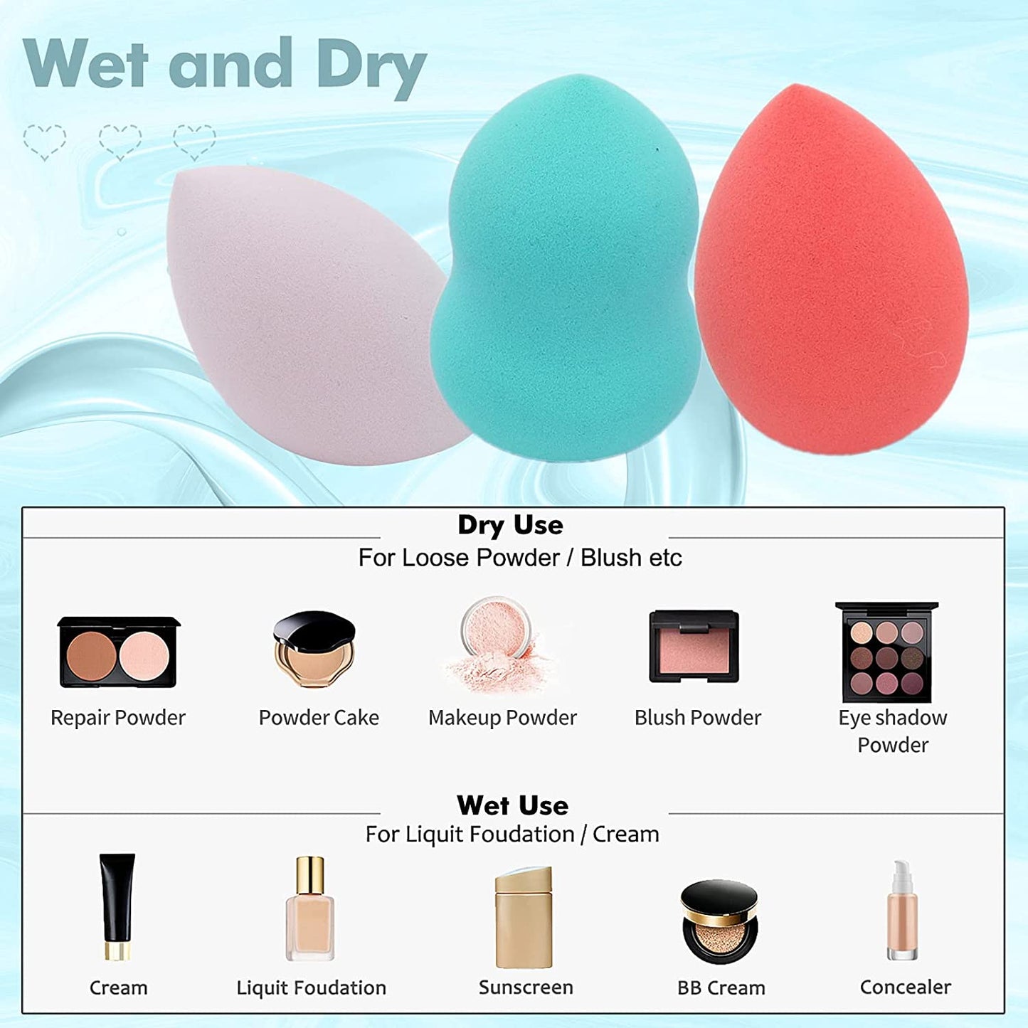 8 PCS Makeup Sponge Set Makeup Sponges Blender Latex-Free Vegan Beauty Sponge Professional Beauty Sponge Blender Makeup Egg Foundation Blending Cosmetic Makeup Puff for Powder Cream