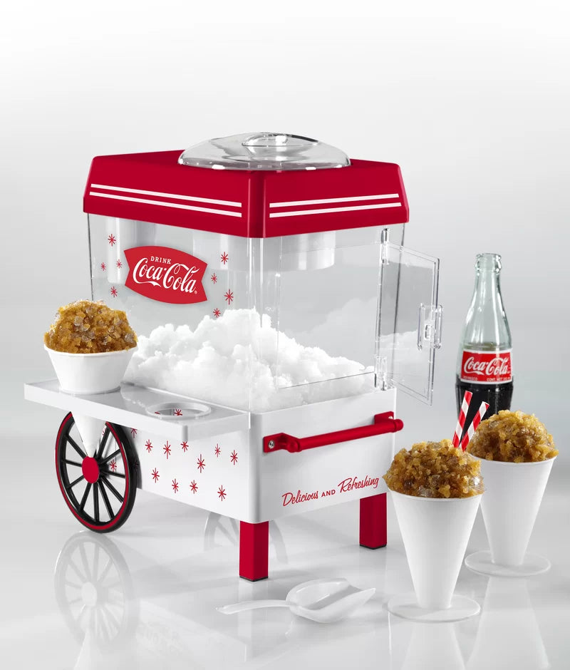 Coca-Cola Countertop Snow Cone Maker Makes 20 Icy Treats, Includes 2 Reusable Plastic Cups & Ice Scoop