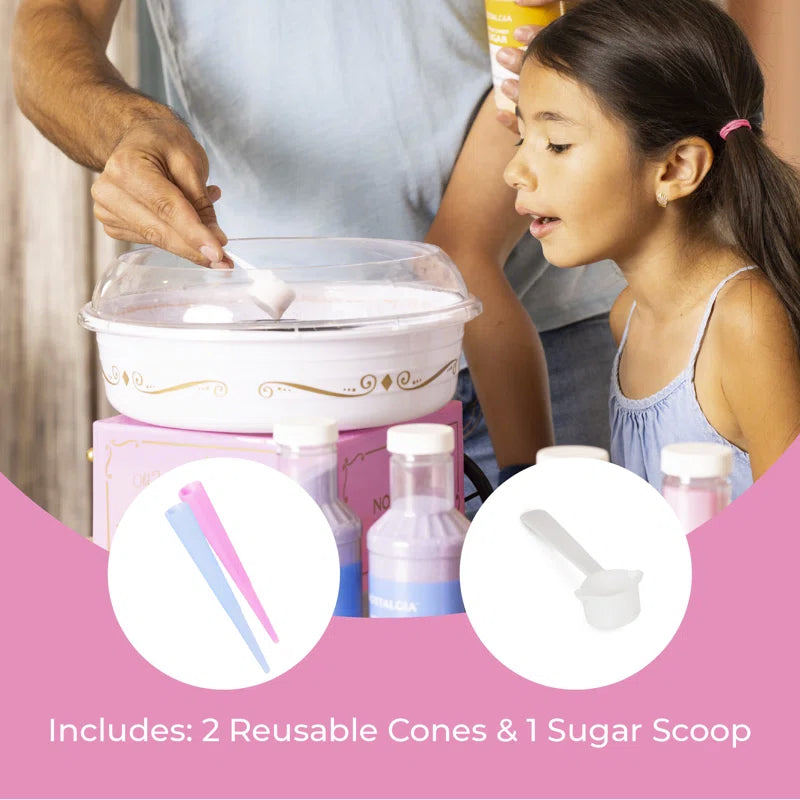 Retro Countertop Cotton Candy Machine, Includes 2 Reusable Cones & Scoop