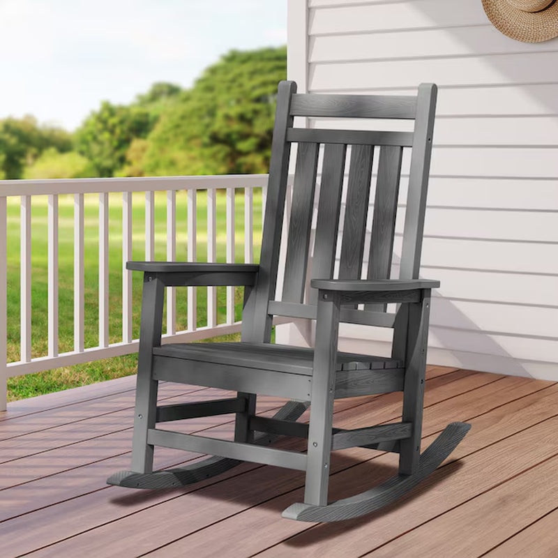 HDPE High-Back Patio Rocking Chair Brown Hdpe Frame Rocking Chair with Slat Seat