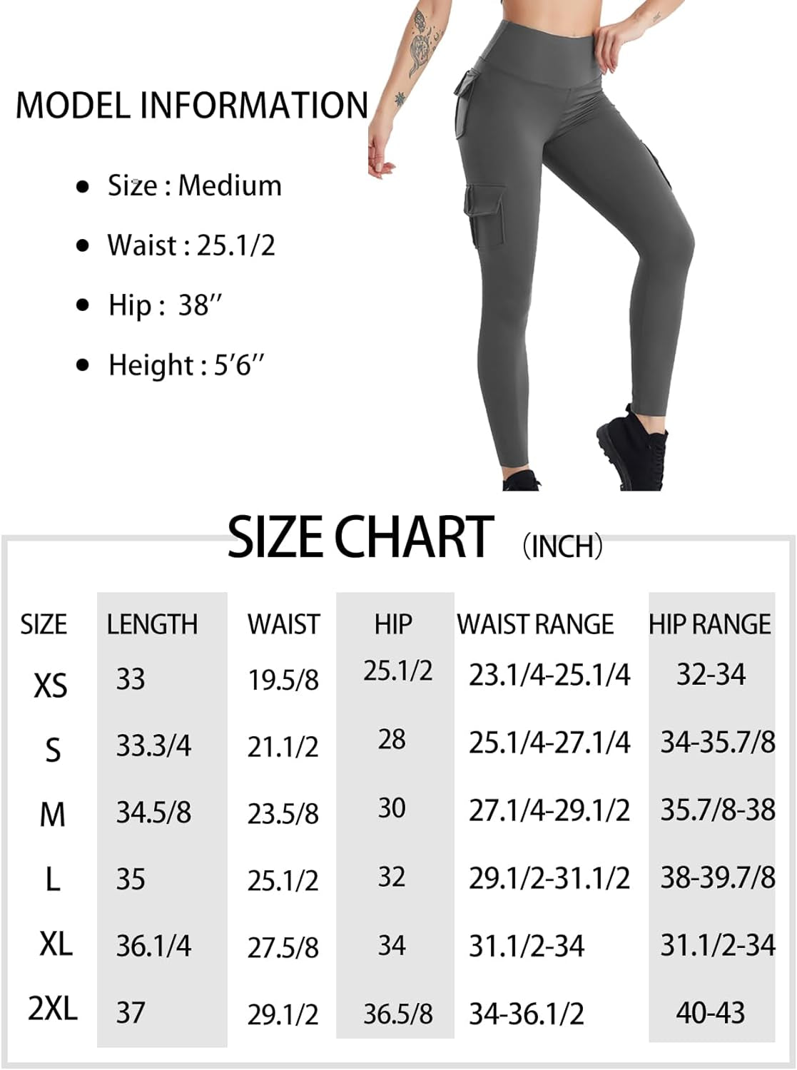 Cargo Leggings with Pockets for Women High Waisted Yoga Workout Lounge Pants XS-2XL