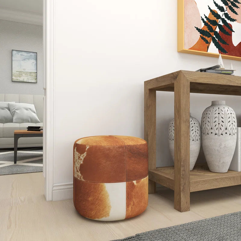 Leather Handmade Cowhide Living Room Stool with Patchwork Pattern