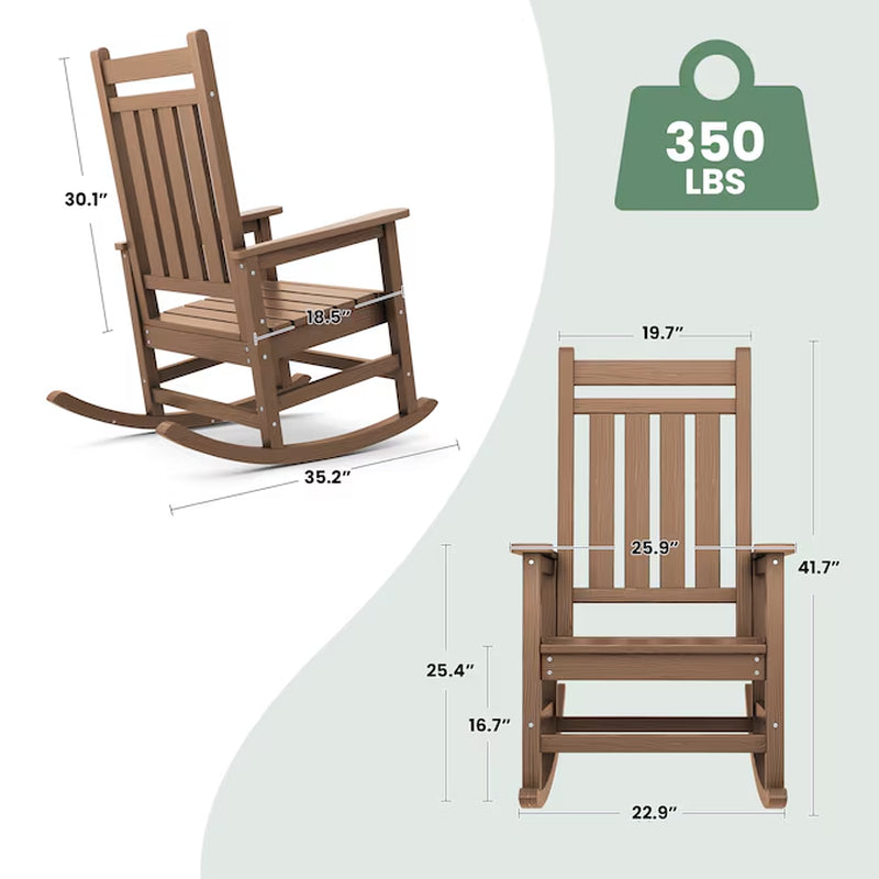 HDPE High-Back Patio Rocking Chair Brown Hdpe Frame Rocking Chair with Slat Seat