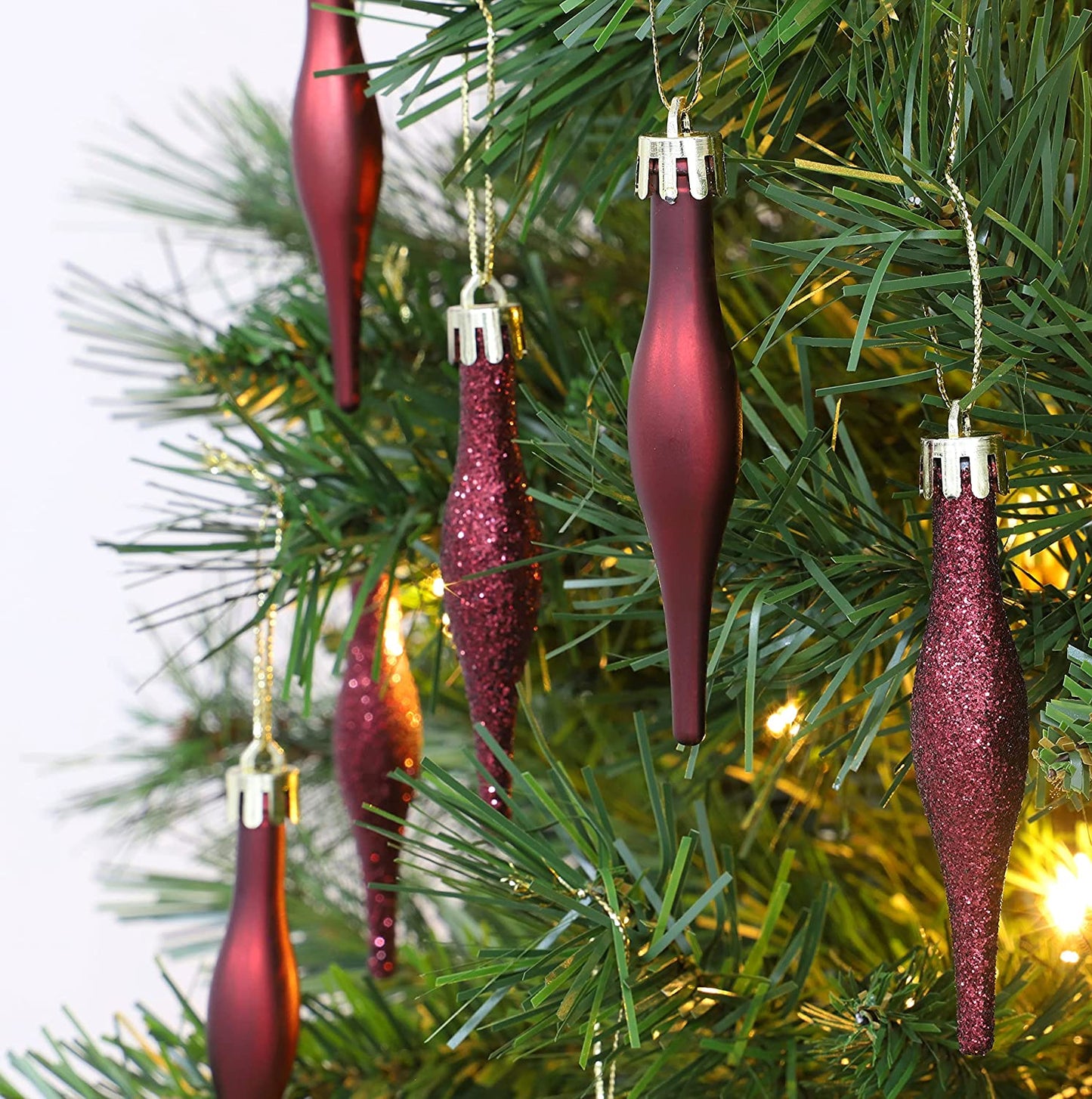 ® Pack of 15-8.5Cm Droplet Baubles - Matte & Glitter Design - Christmas Ornaments (Rioja Red)