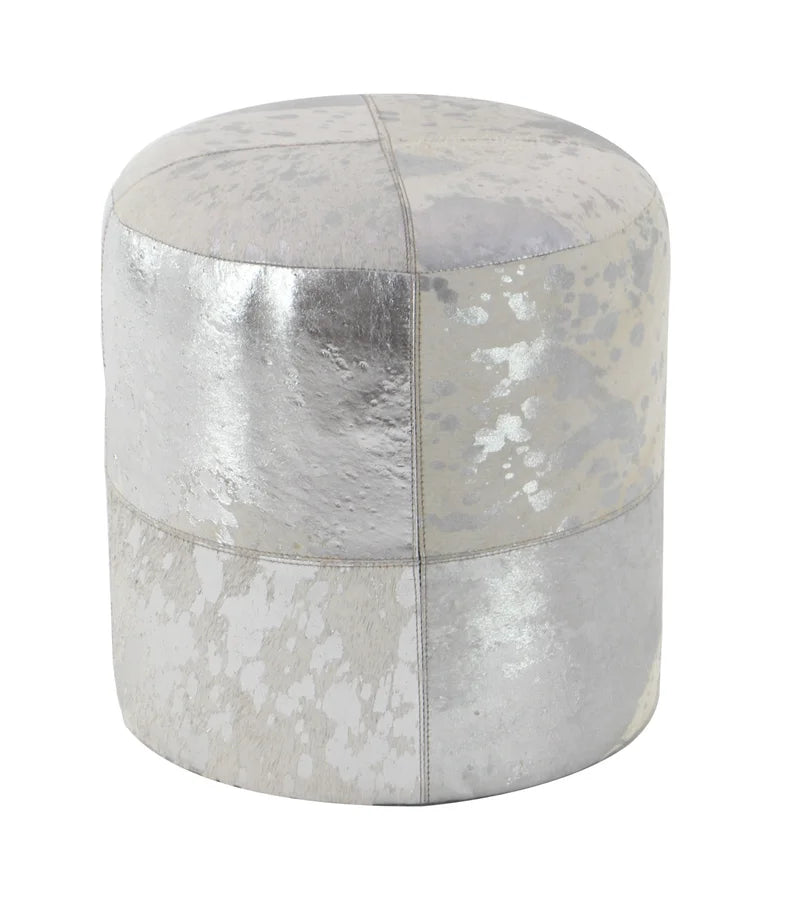 Leather Handmade Cowhide Living Room Stool with Patchwork Pattern