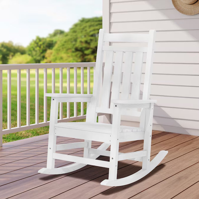 HDPE High-Back Patio Rocking Chair Brown Hdpe Frame Rocking Chair with Slat Seat