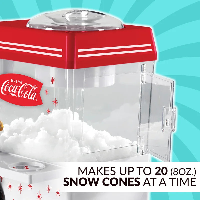 Coca-Cola Countertop Snow Cone Maker Makes 20 Icy Treats, Includes 2 Reusable Plastic Cups & Ice Scoop