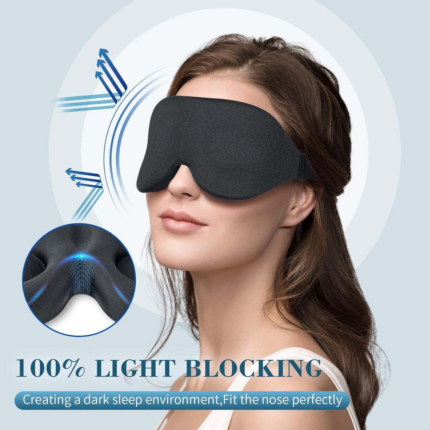 3D Sleep Mask for Side Sleeper, Light Blocking Sleeping Eye Mask for Women Men, Contoured Cup Night Blindfold, Luxury Eye Cover Eye Shade with Adjustable Strap for Travel, Nap, Black