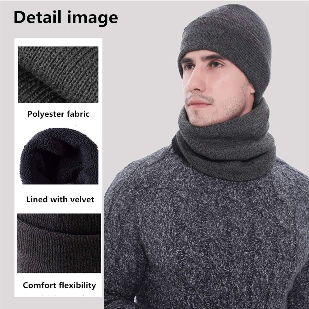 Mens Winter Scarf Hats and Gloves Set Knit Beanie Hat Warmer Scarf and Touchscreen Gloves 3 Pcs for Men