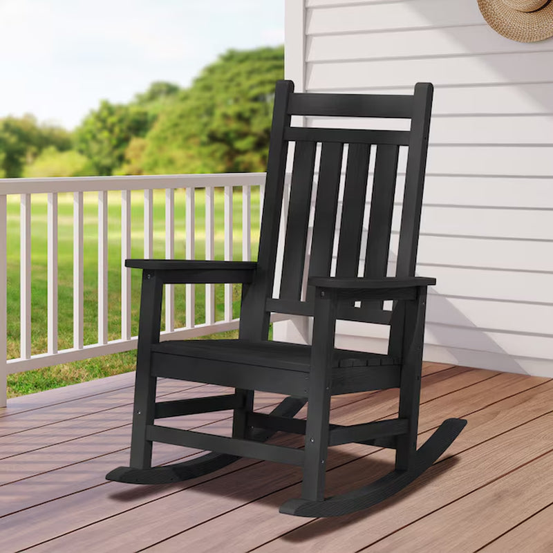 HDPE High-Back Patio Rocking Chair Brown Hdpe Frame Rocking Chair with Slat Seat