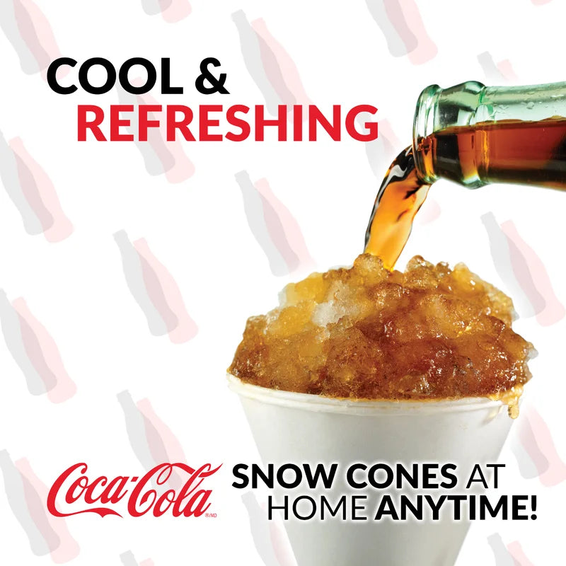 Coca-Cola Countertop Snow Cone Maker Makes 20 Icy Treats, Includes 2 Reusable Plastic Cups & Ice Scoop