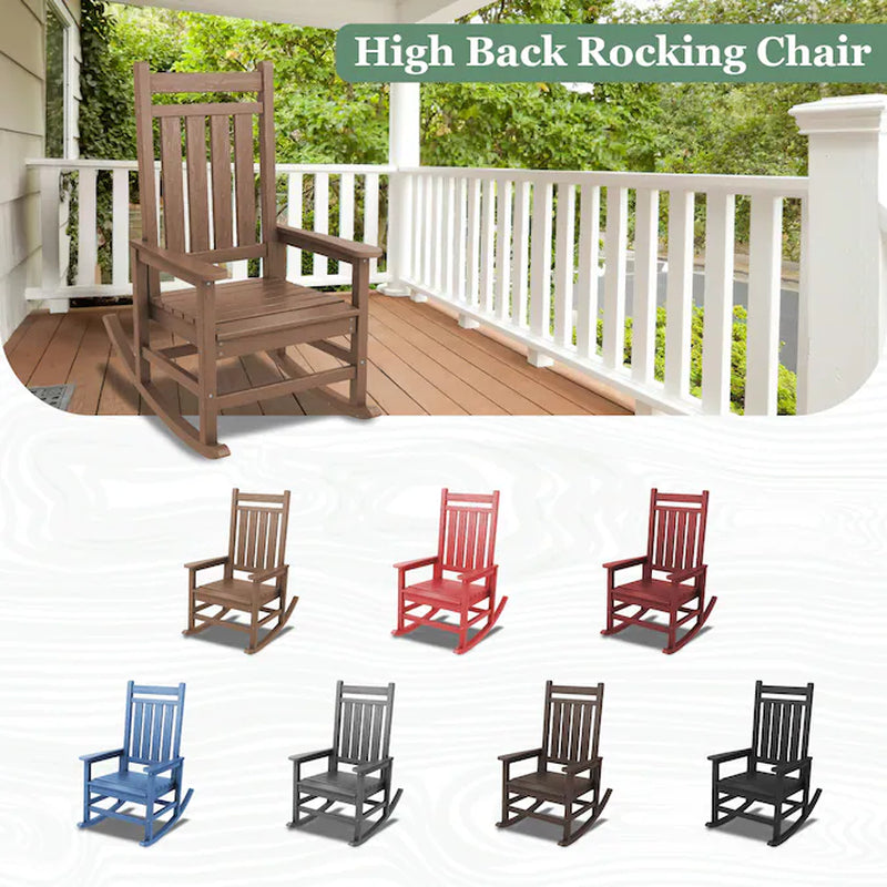 HDPE High-Back Patio Rocking Chair Brown Hdpe Frame Rocking Chair with Slat Seat