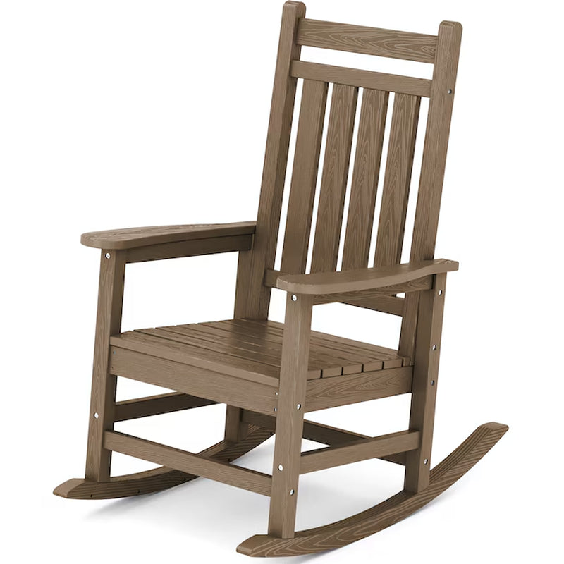 HDPE High-Back Patio Rocking Chair Brown Hdpe Frame Rocking Chair with Slat Seat