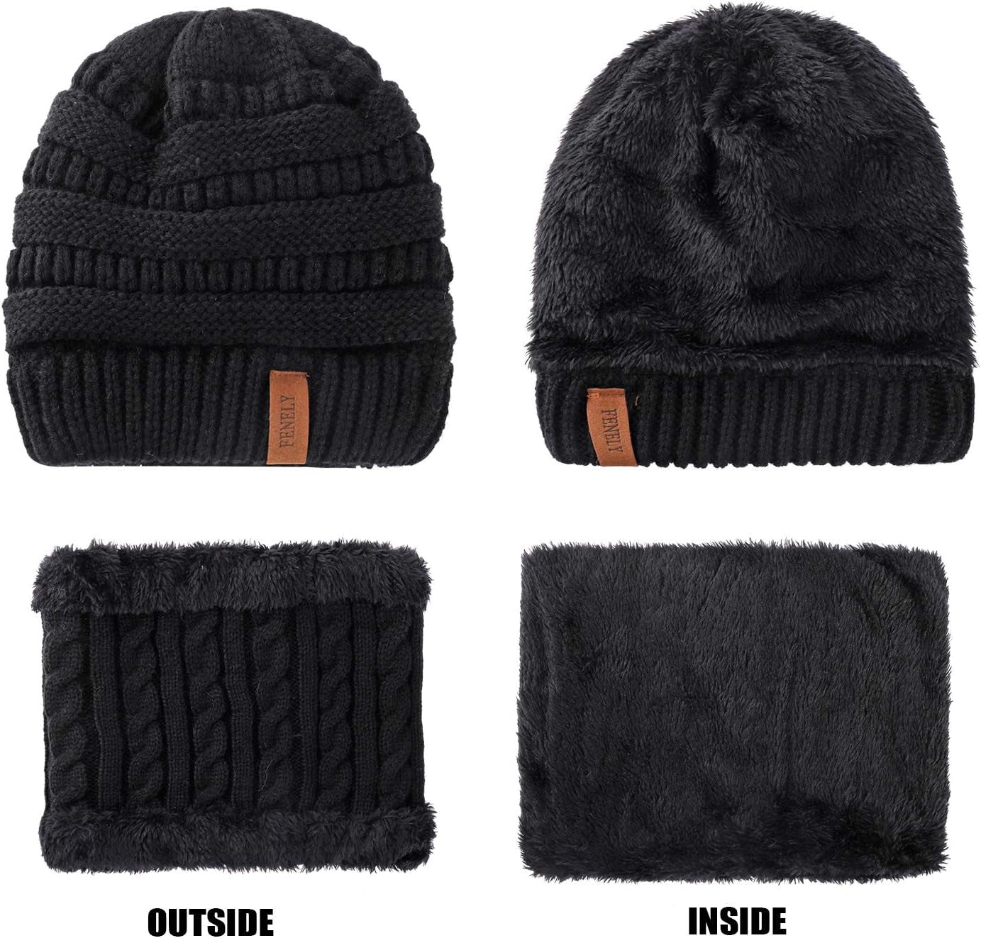 3Pcs Kids Winter Beanie Hat Scarf Gloves Set for 2-6-10-14 Years Old Boys Girls, Knit Thick Warm Fleece Lined Thermal Sets