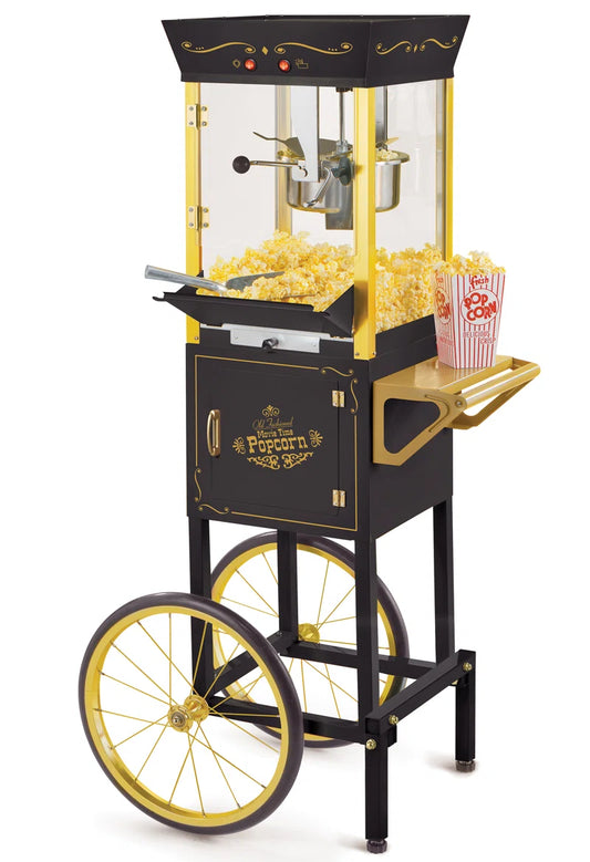 Vintage 8-Ounce Professional Popcorn and Concession Cart, 53 Inches Tall, Makes 32 Cups of Popcorn, Kernel Measuring Cup, Oil Measuring Spoon and Scoop, 13-Inch Wheels