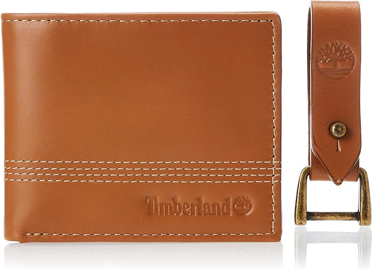 Men'S Leather Slimfold Wallet with Matching Fob Gift Set