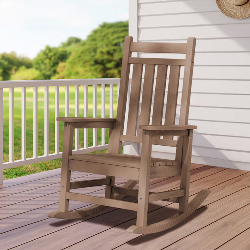 HDPE High-Back Patio Rocking Chair Brown Hdpe Frame Rocking Chair with Slat Seat