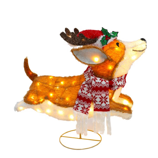 22-In LED Leaping Corgi Dog Decoration