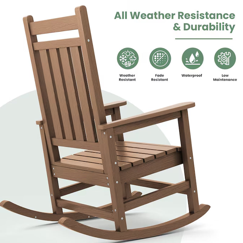 HDPE High-Back Patio Rocking Chair Brown Hdpe Frame Rocking Chair with Slat Seat