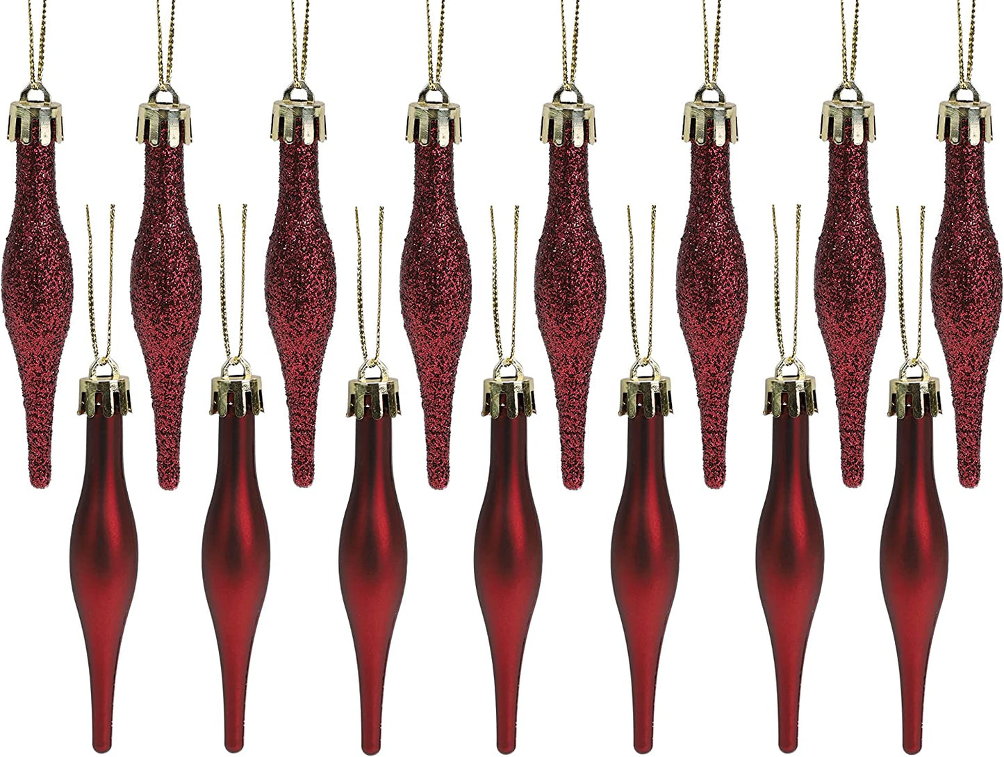 ® Pack of 15-8.5Cm Droplet Baubles - Matte & Glitter Design - Christmas Ornaments (Rioja Red)