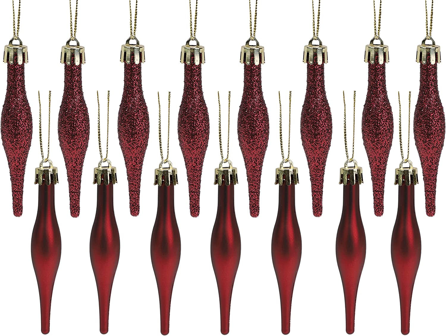 ® Pack of 15-8.5Cm Droplet Baubles - Matte & Glitter Design - Christmas Ornaments (Rioja Red)