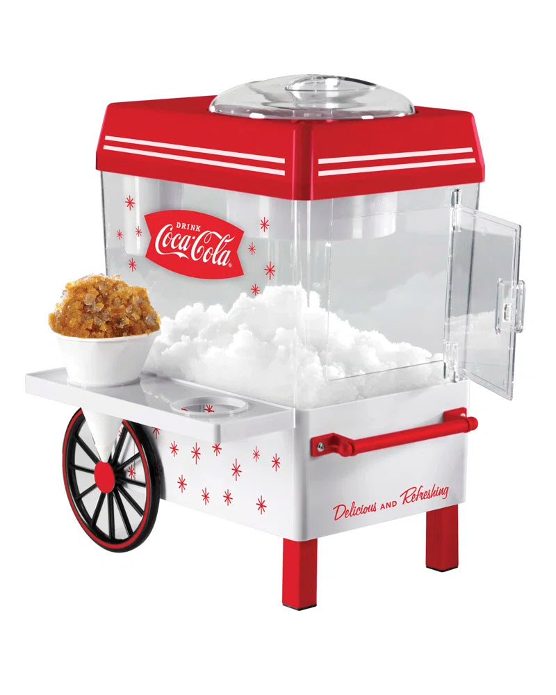 Coca-Cola Countertop Snow Cone Maker Makes 20 Icy Treats, Includes 2 Reusable Plastic Cups & Ice Scoop